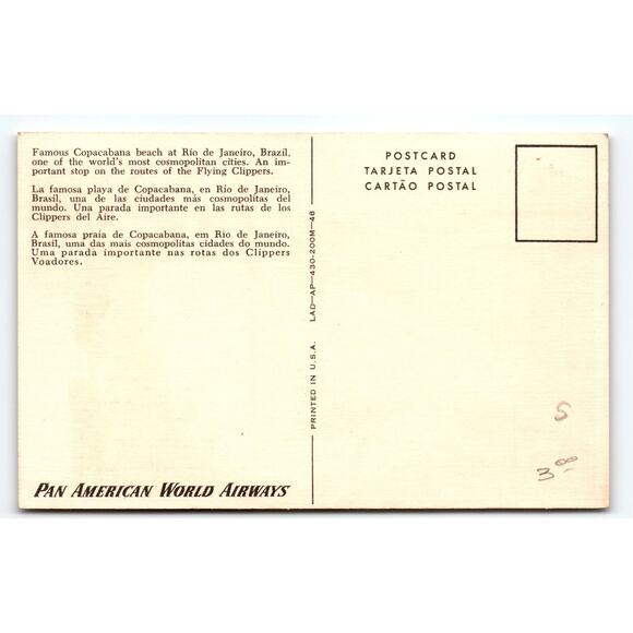 Vintage Copacabana Beach Rio de Janeiro Brazil Pan Am Litho Postcard - Picture 2 of 2